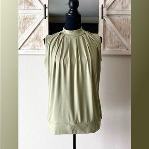 Pleated Mock Neck Sleeveless Top